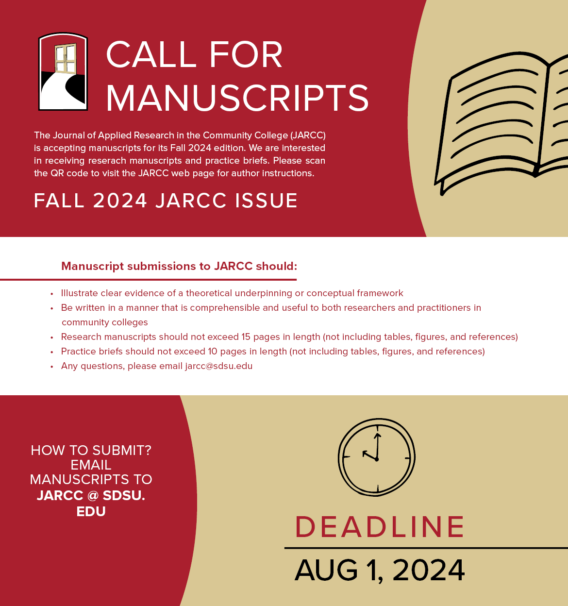 The Journal of applied research in the community college (JARCC) is accepting manuscripts for its Fall 2024 edition.